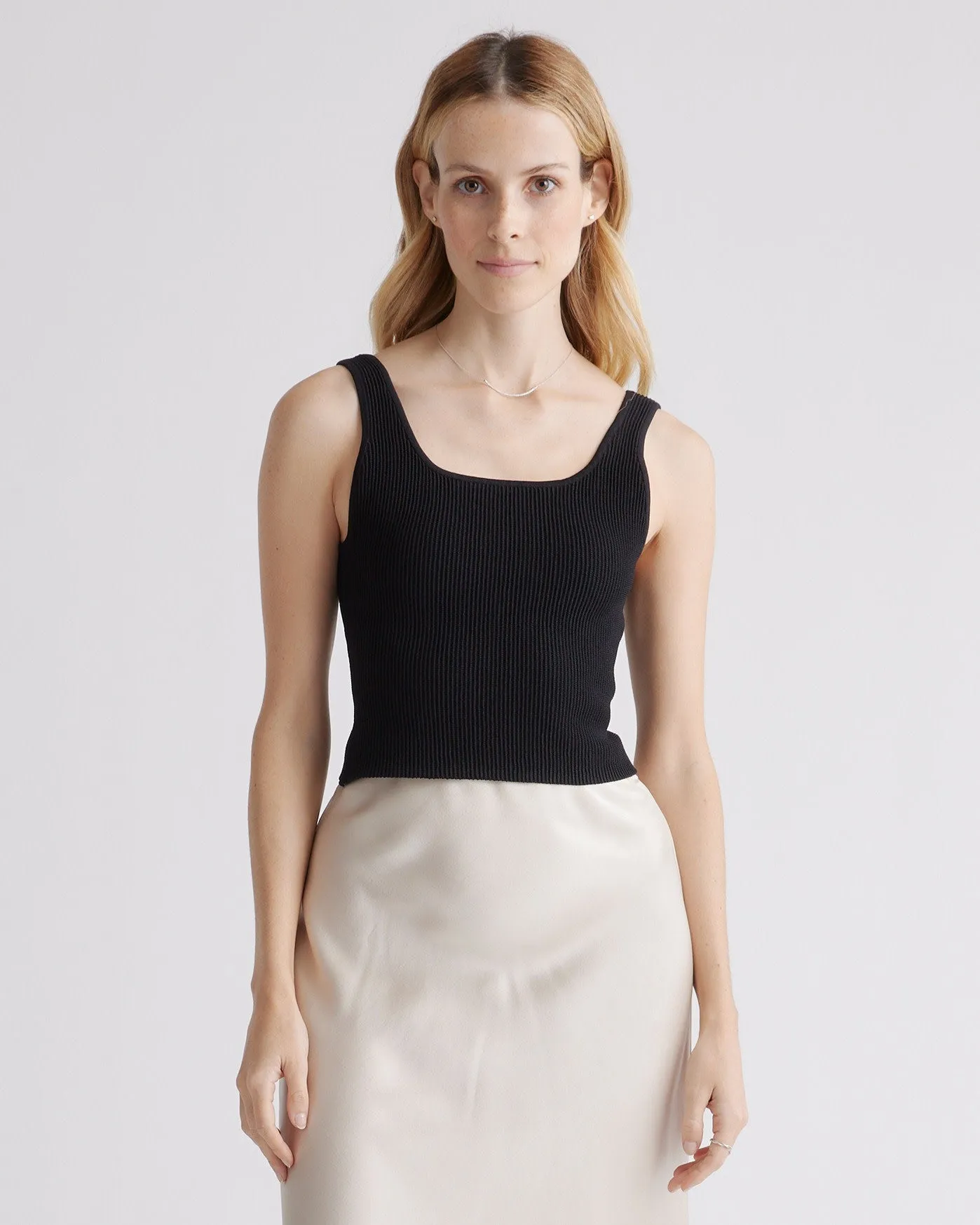 Cropped Square Neck Ribbed Knit Tank