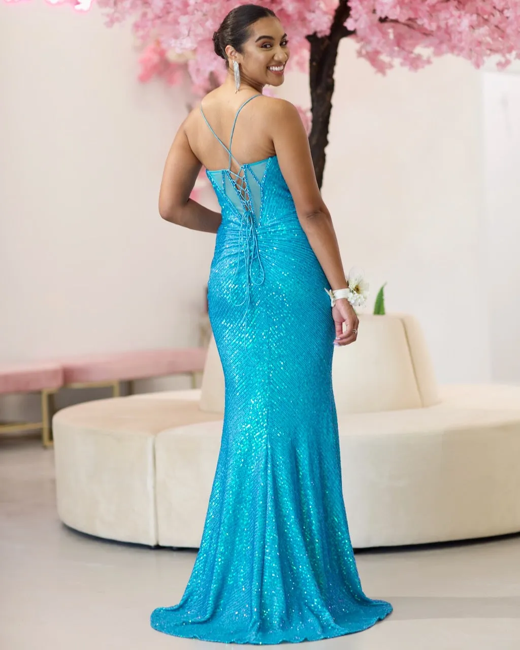 Dalette Sequin Corset Gown - Aqua