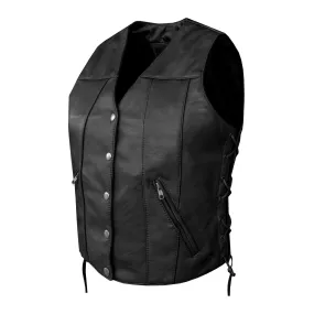 Dream Apparel Womens Motorcycle Leather Vest With Concealed Carry Pockets & Side Laces