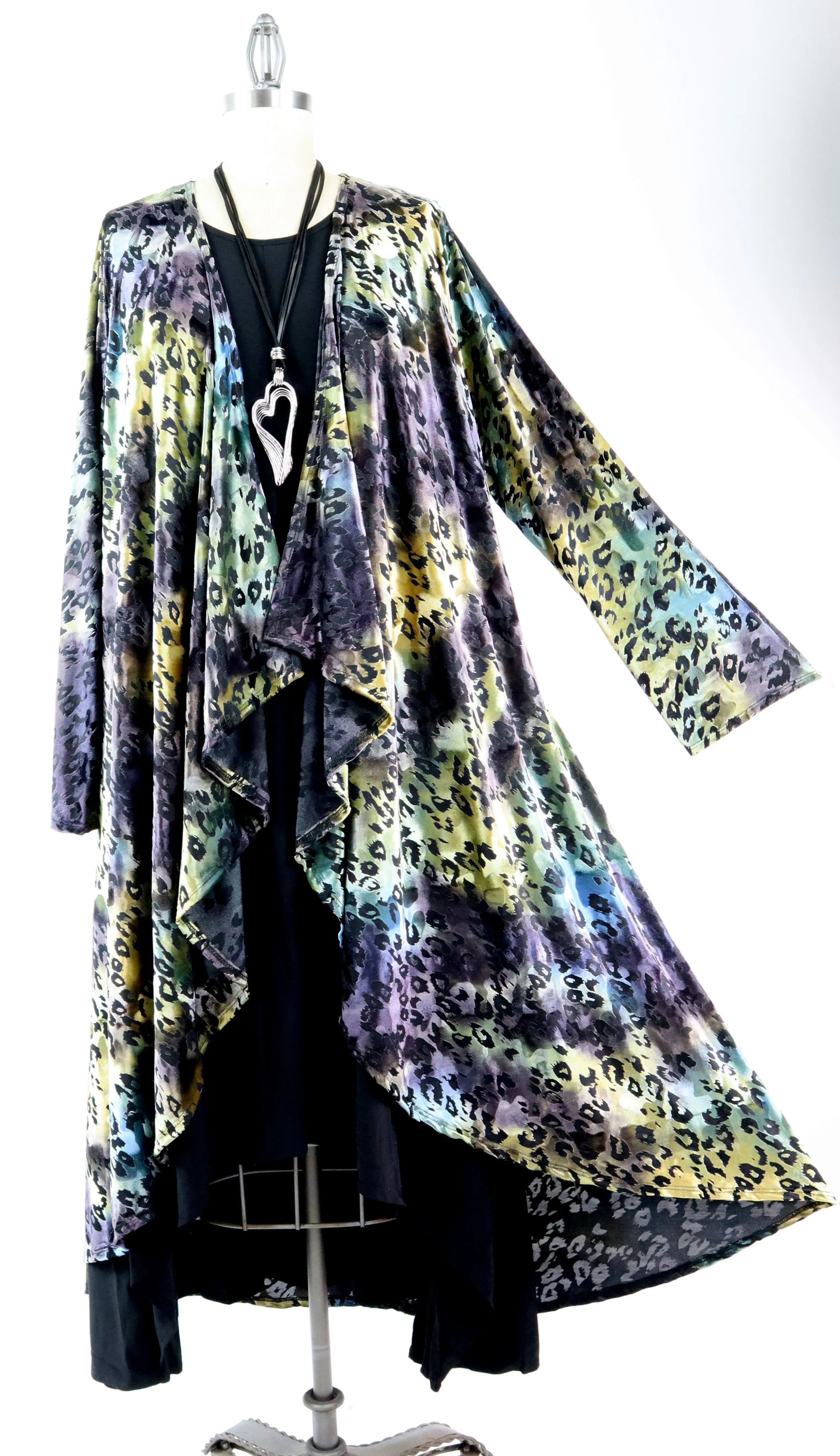 Elegant Women One Size High Low Open Front, High End Velvet Duster Cardigan Jacket