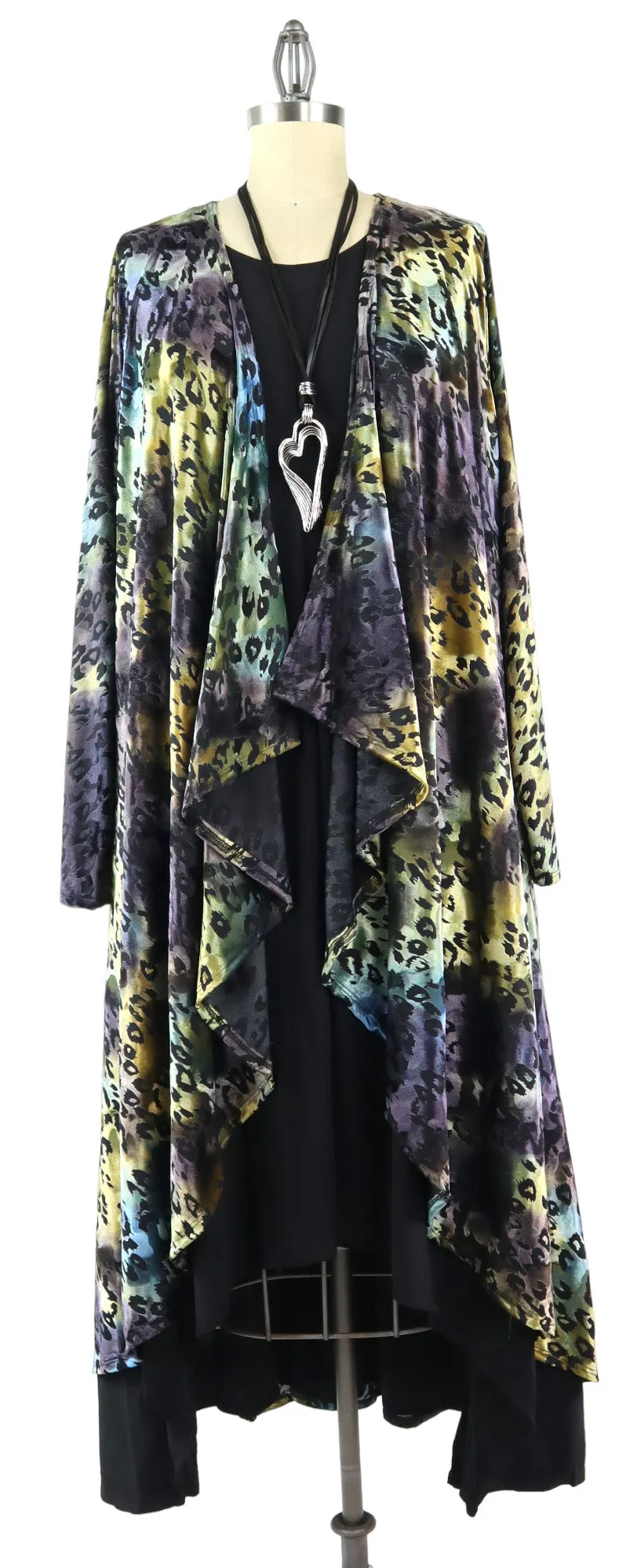 Elegant Women One Size High Low Open Front, High End Velvet Duster Cardigan Jacket