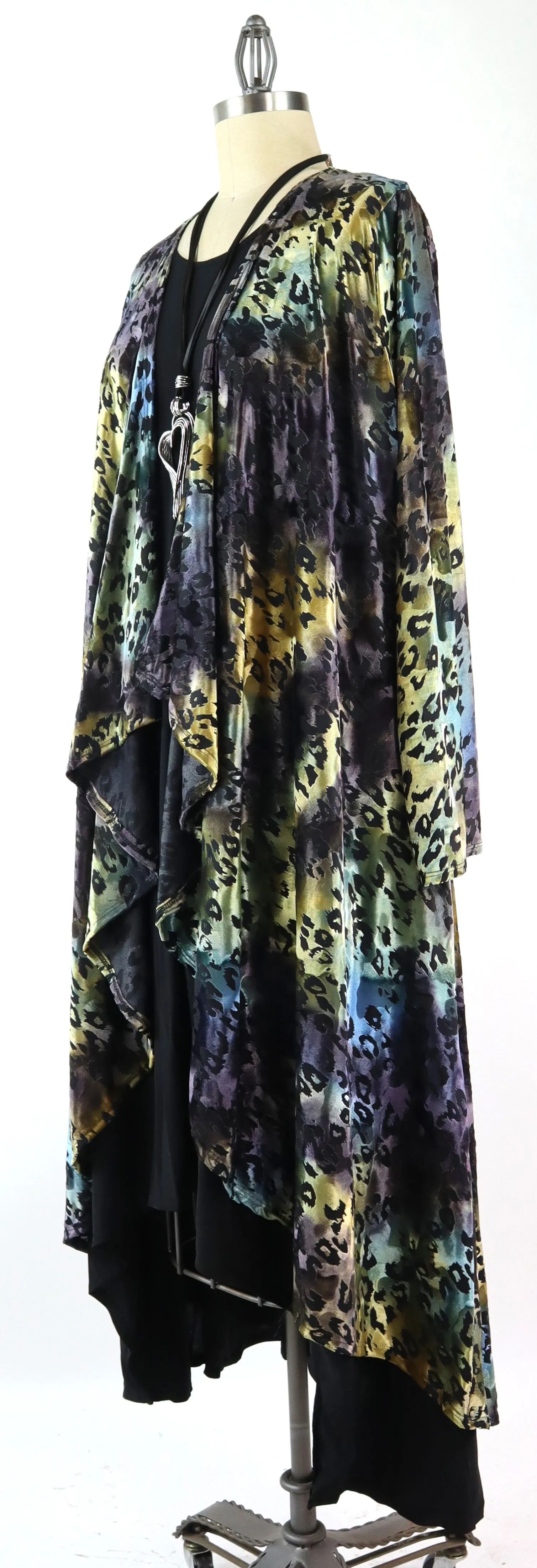 Elegant Women One Size High Low Open Front, High End Velvet Duster Cardigan Jacket