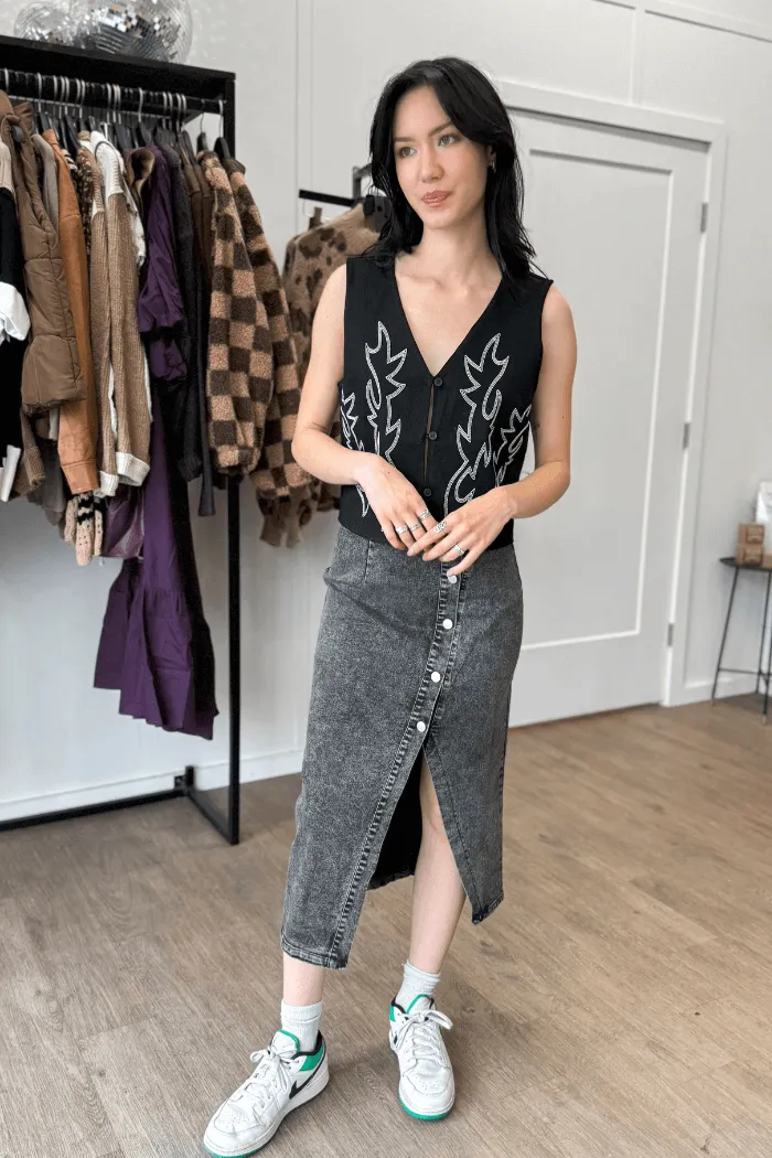Embroidered Crop Vest