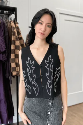 Embroidered Crop Vest