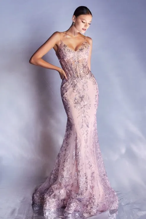 Embroidered Fantasy Gold Sequined Sleeveless Mermaid Gown