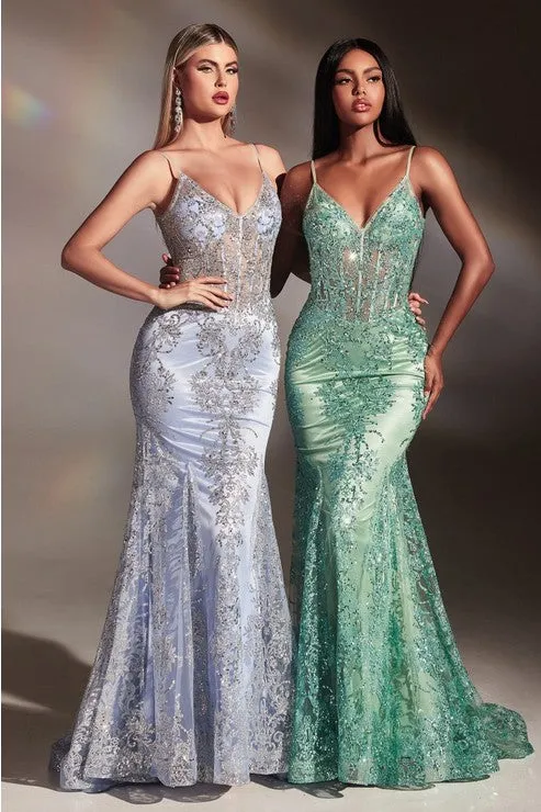 Embroidered Fantasy Gold Sequined Sleeveless Mermaid Gown