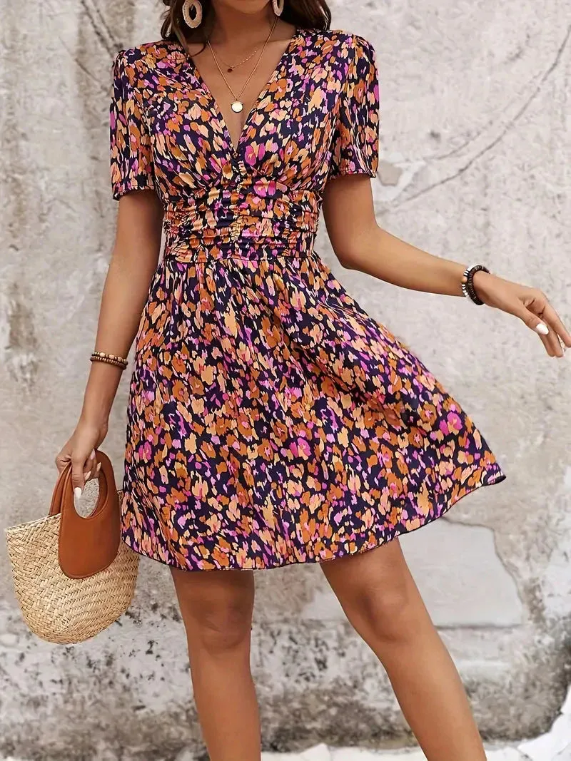 Evie Floral Short Sleeve Mini Summer Dress