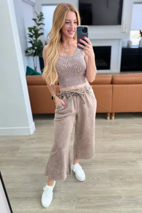 Explore More Collection - Acid Wash Wide Leg Sweatpants in Mocha