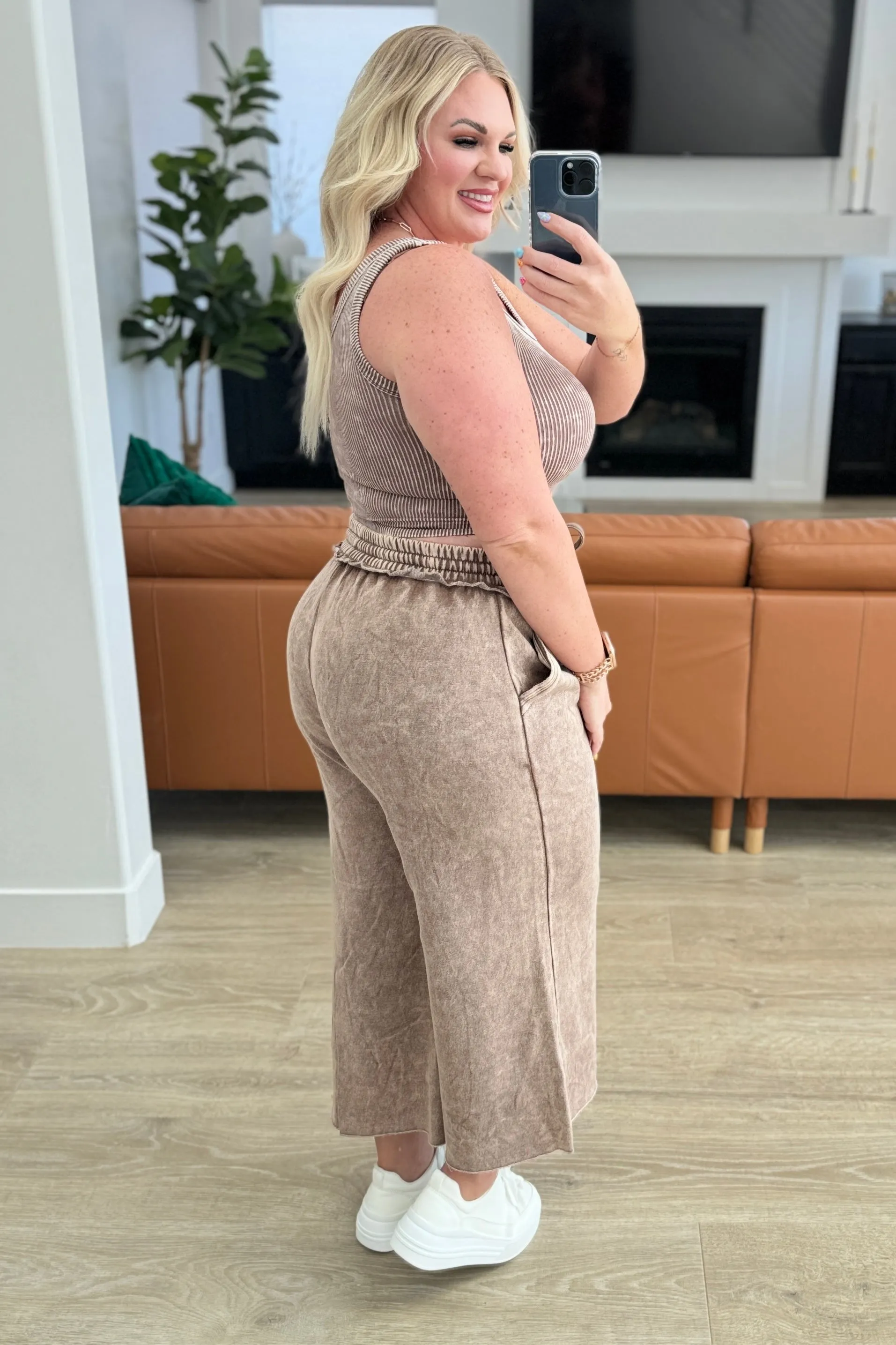 Explore More Collection - Acid Wash Wide Leg Sweatpants in Mocha