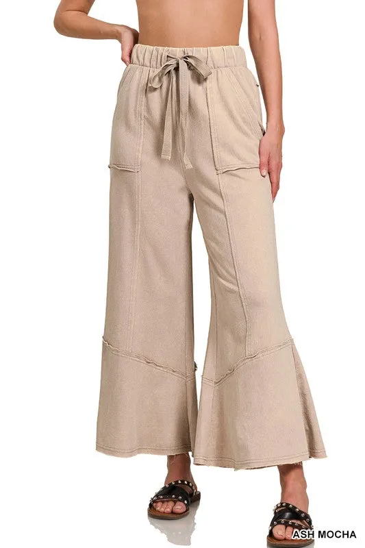 EXPOSED-SEAM FLARE HEM PANTS WITH POCKETS - ASH BLACK OR ASH MOCHA