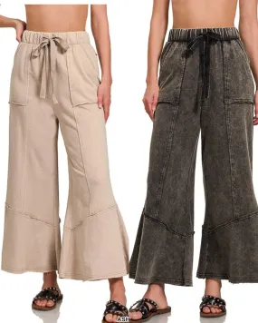 EXPOSED-SEAM FLARE HEM PANTS WITH POCKETS - ASH BLACK OR ASH MOCHA