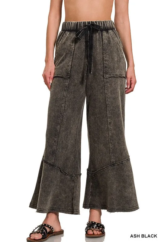 EXPOSED-SEAM FLARE HEM PANTS WITH POCKETS - ASH BLACK OR ASH MOCHA