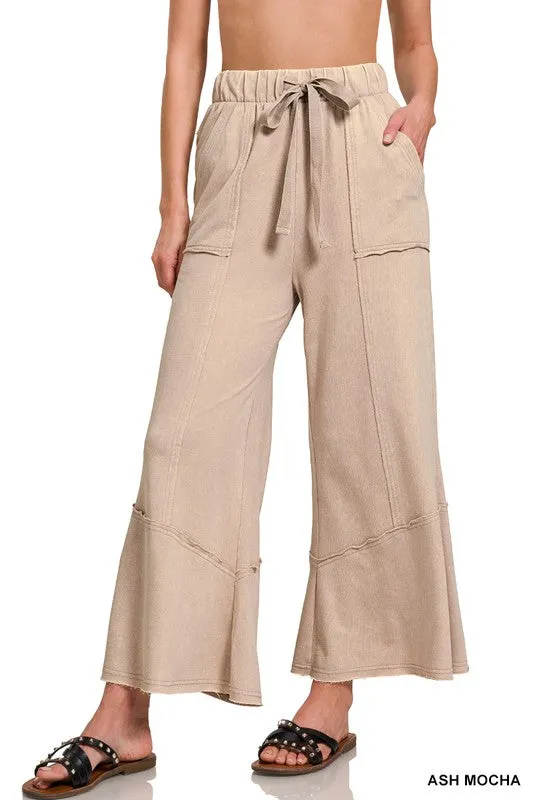 EXPOSED-SEAM FLARE HEM PANTS WITH POCKETS - ASH BLACK OR ASH MOCHA