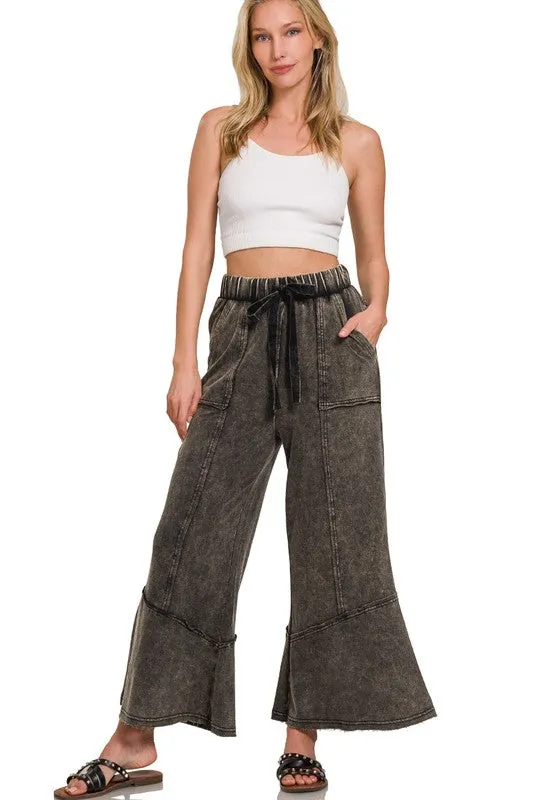 EXPOSED-SEAM FLARE HEM PANTS WITH POCKETS - ASH BLACK OR ASH MOCHA