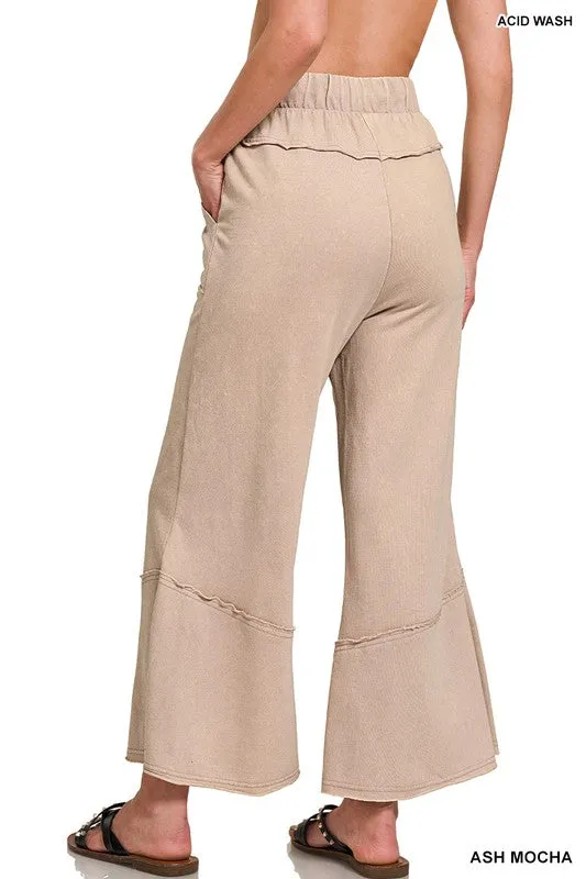 EXPOSED-SEAM FLARE HEM PANTS WITH POCKETS - ASH BLACK OR ASH MOCHA