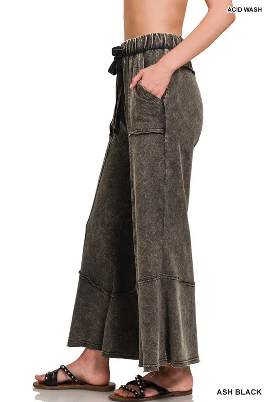 EXPOSED-SEAM FLARE HEM PANTS WITH POCKETS - ASH BLACK OR ASH MOCHA