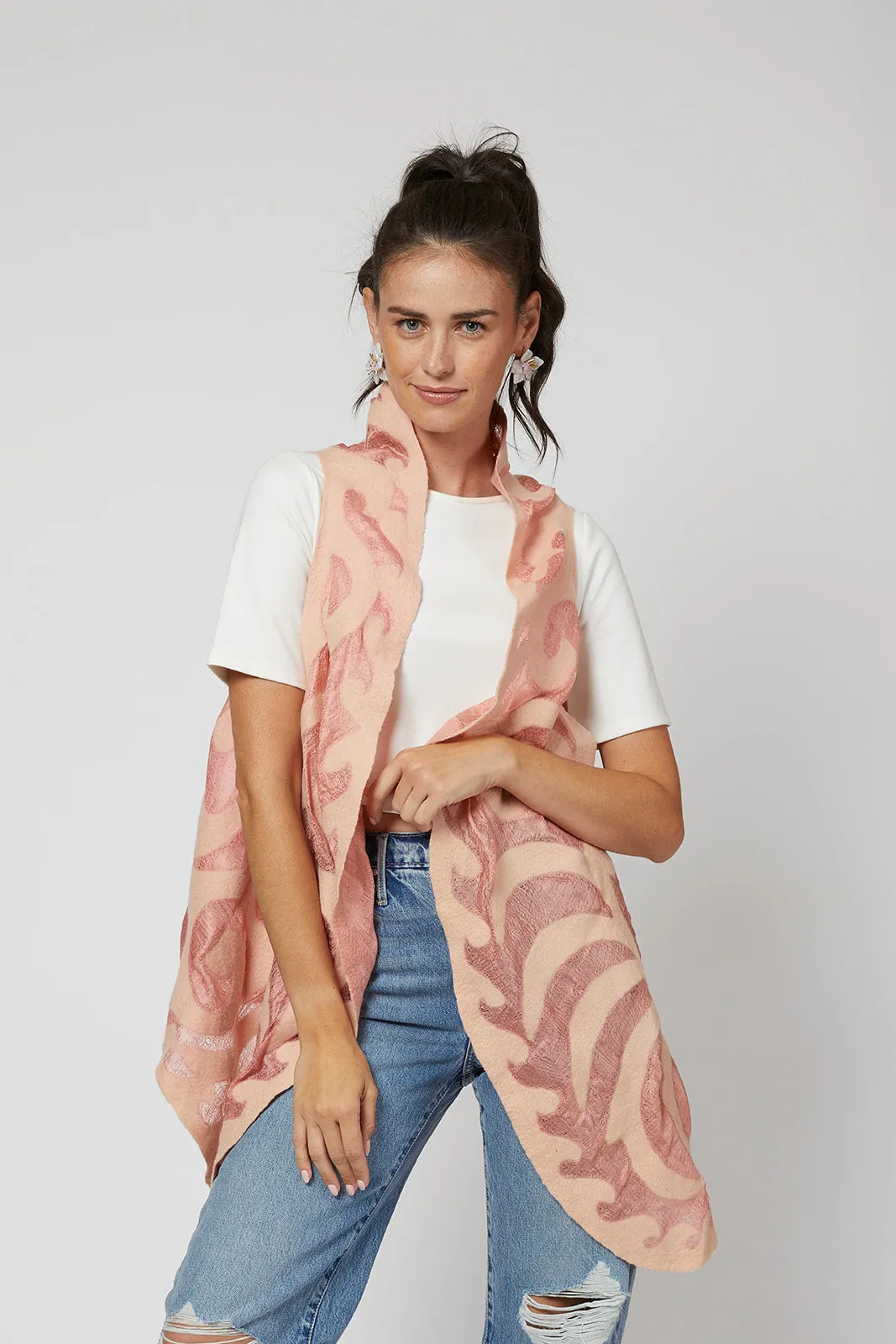 Felted Wool Duster Vest from Kyrgyzstan - Blush Pink by Larkin Lane