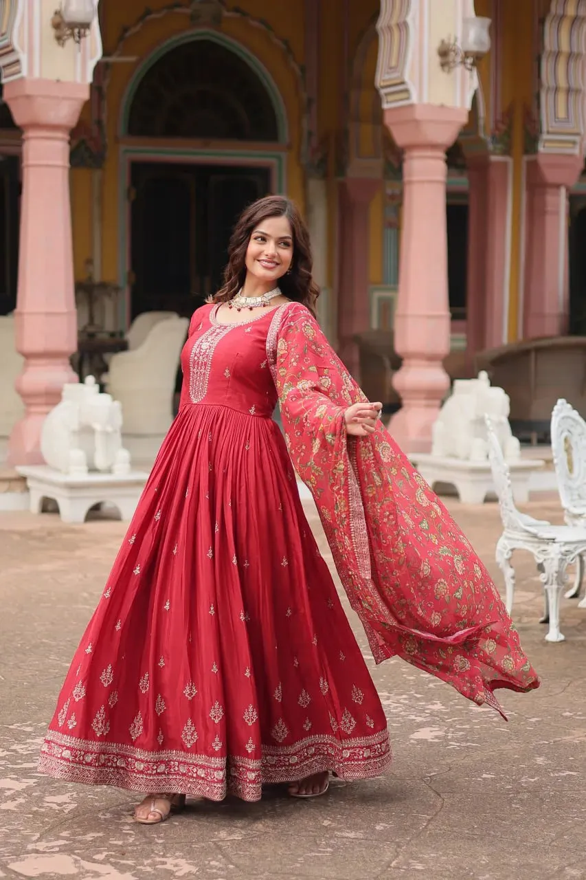 Festival Wear Chinon Rich Sequins Embroidered Designer Gown