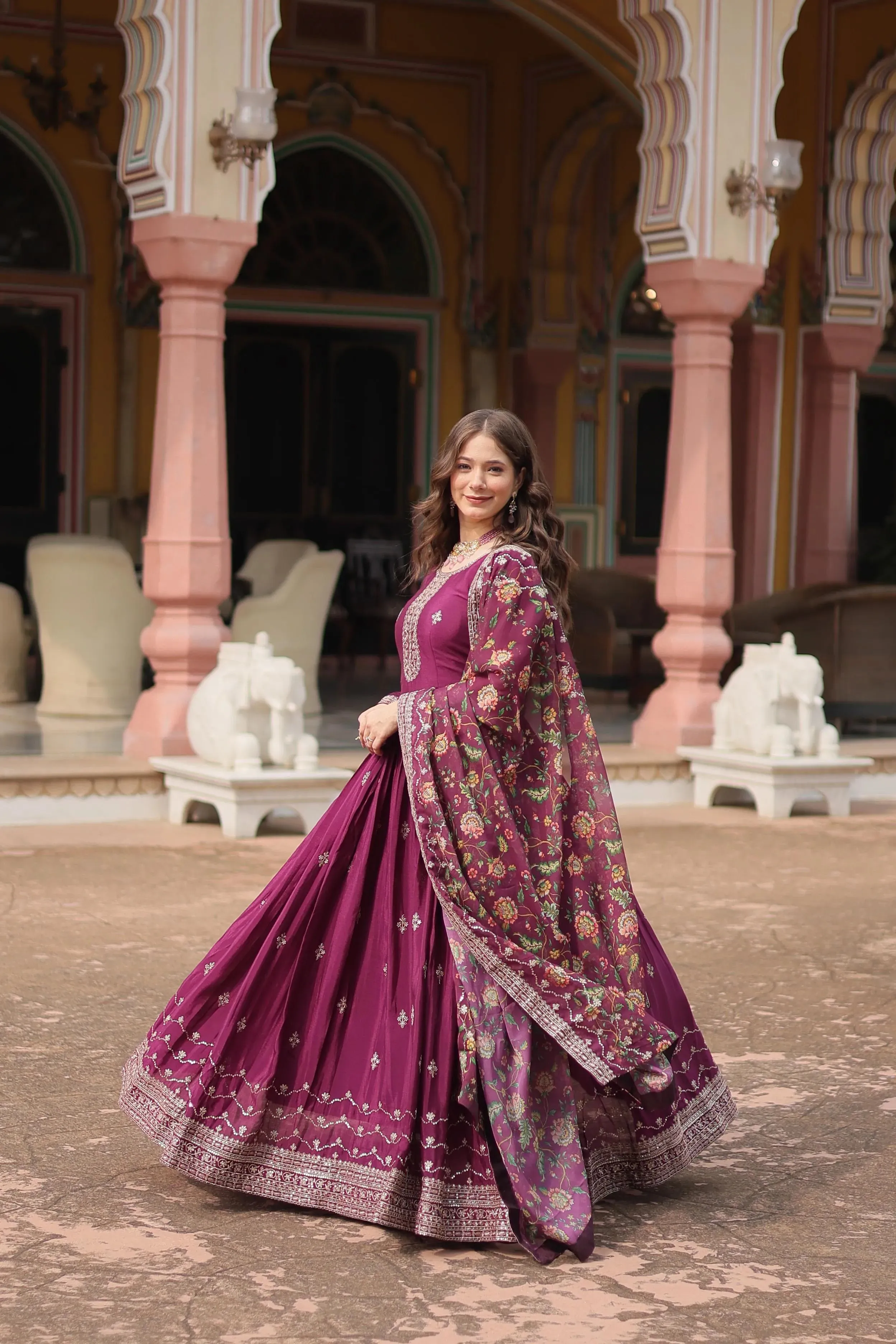 Festival Wear Chinon Rich Sequins Embroidered Designer Gown