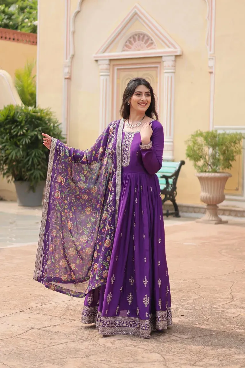 Festival Wear Chinon Rich Sequins Embroidered Designer Gown
