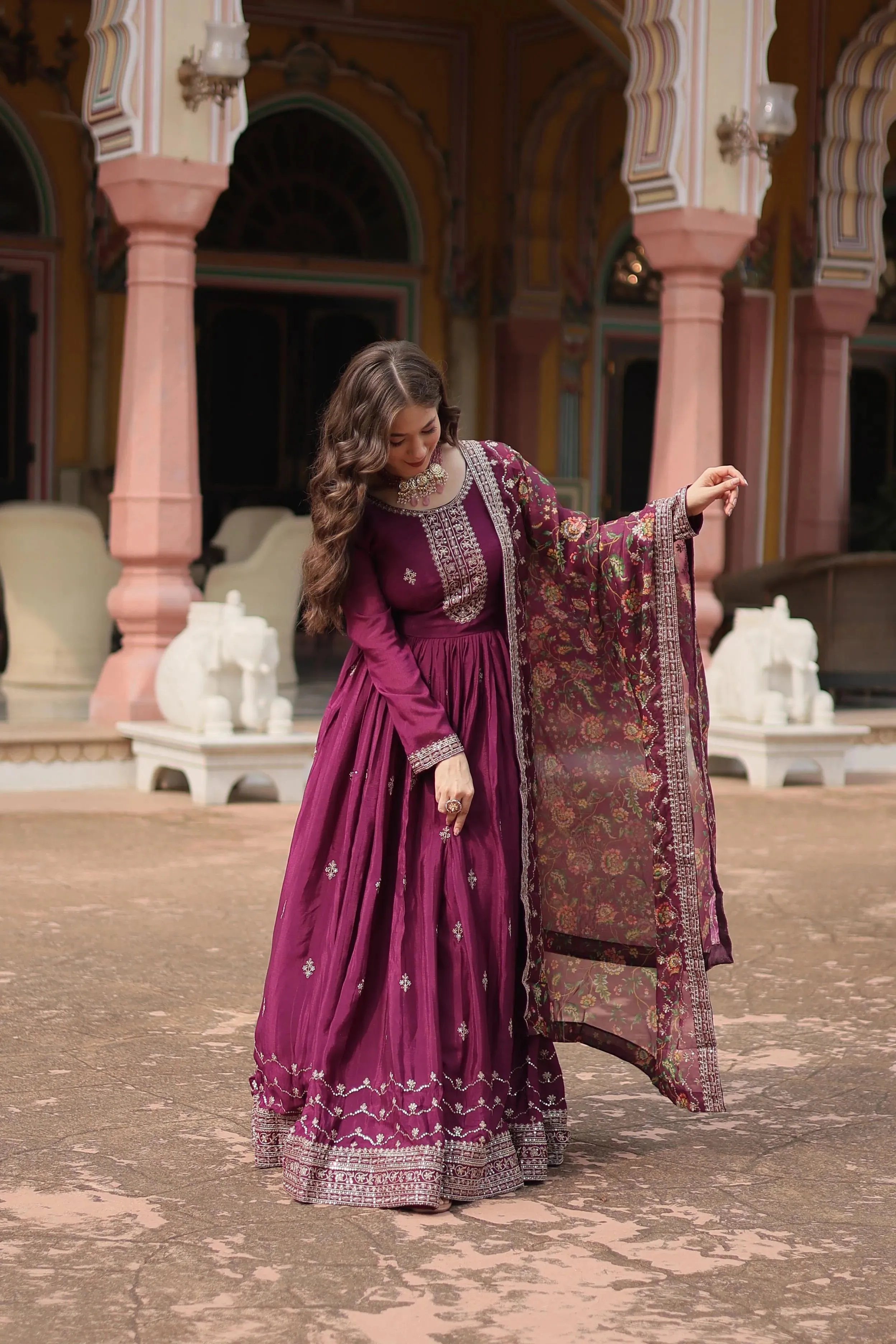 Festival Wear Chinon Rich Sequins Embroidered Designer Gown