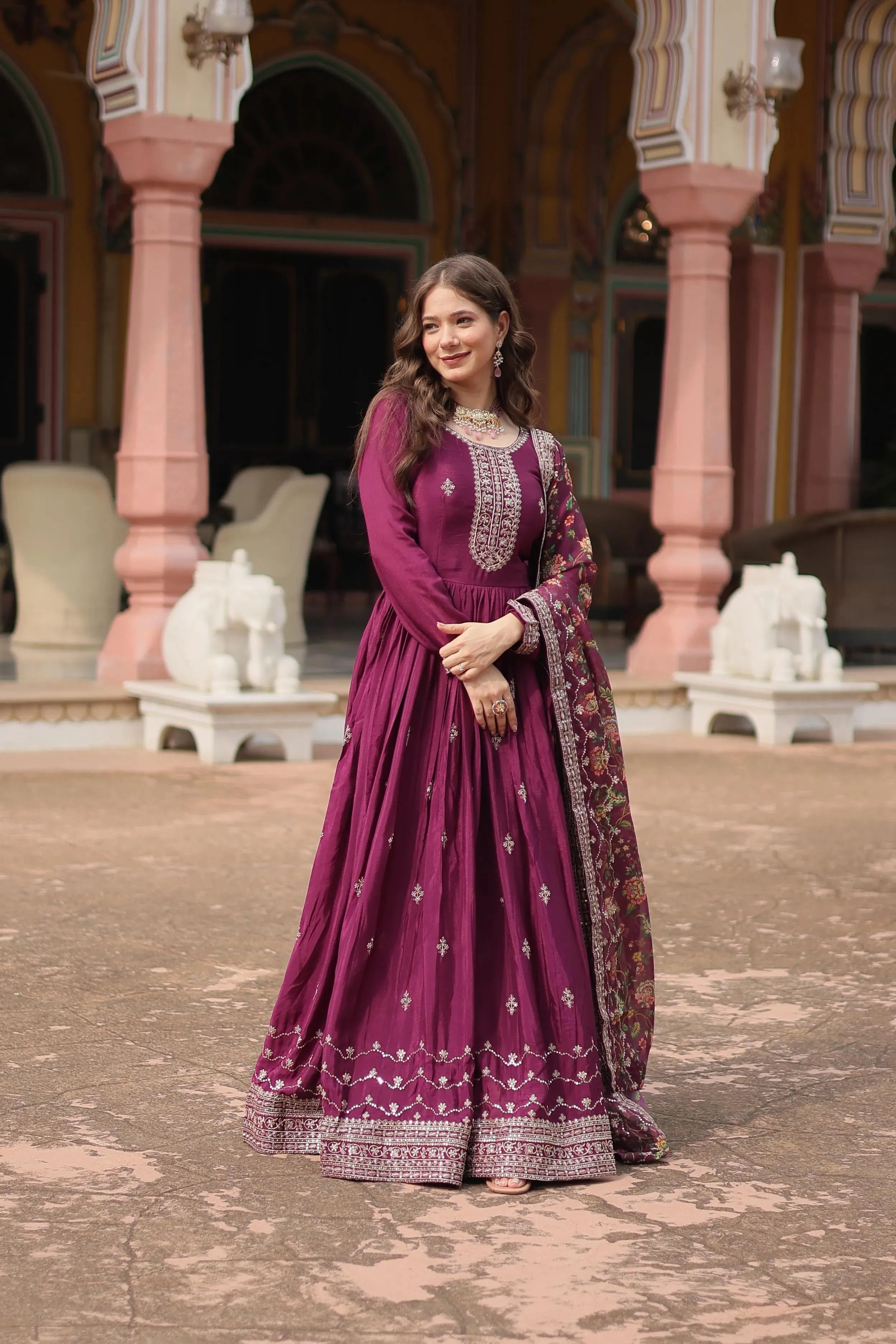 Festival Wear Chinon Rich Sequins Embroidered Designer Gown