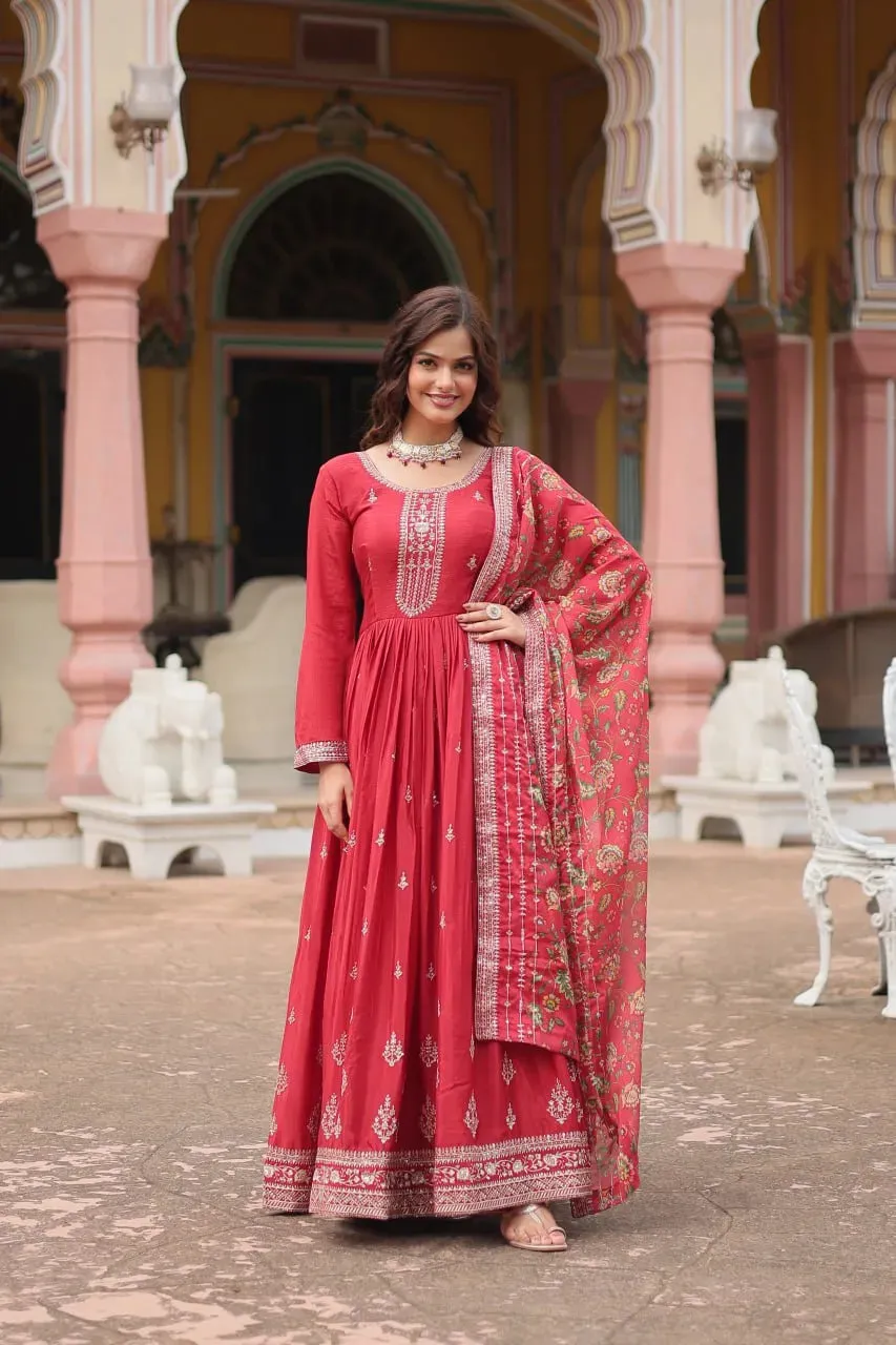 Festival Wear Chinon Rich Sequins Embroidered Designer Gown