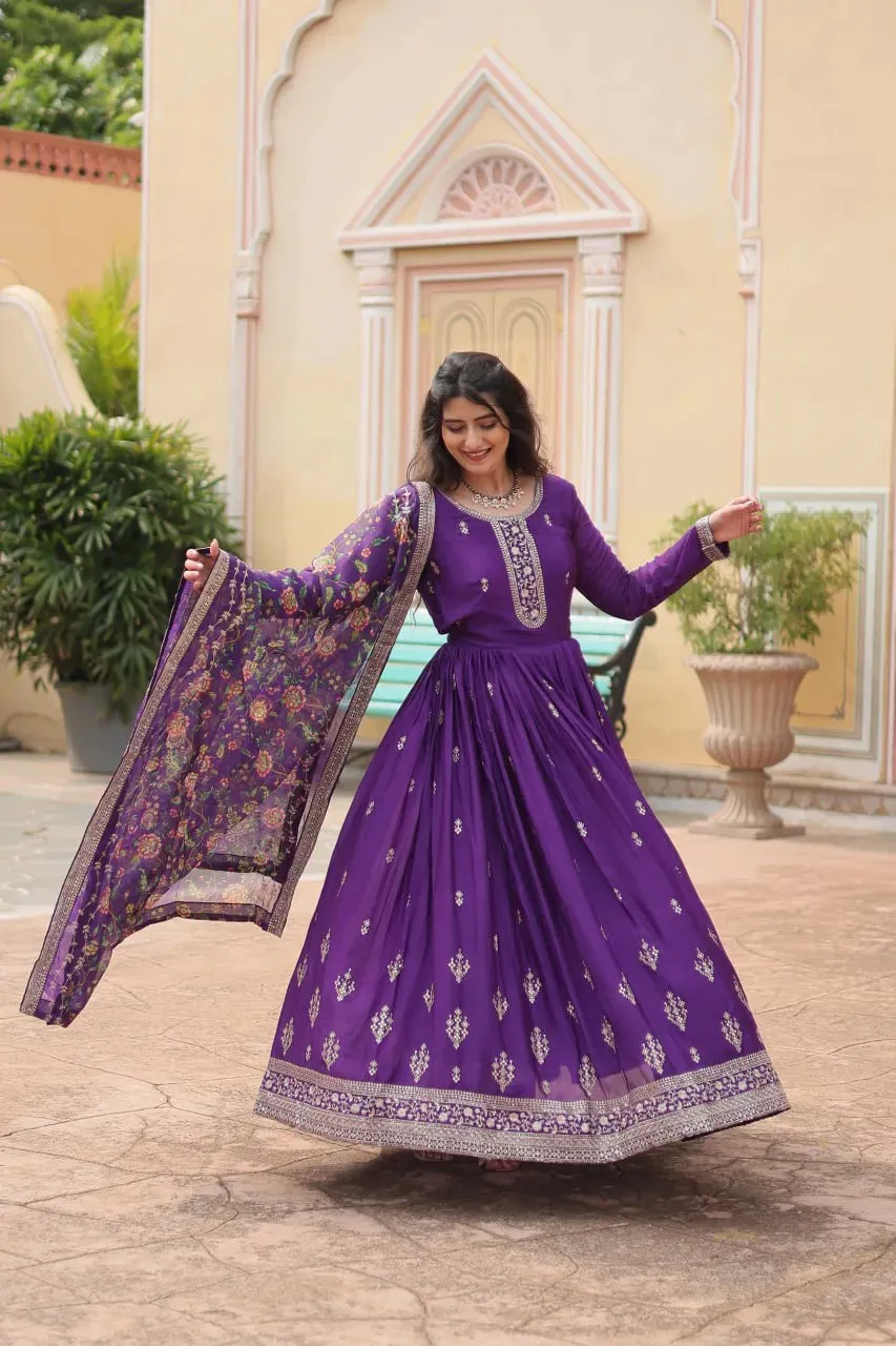 Festival Wear Chinon Rich Sequins Embroidered Designer Gown