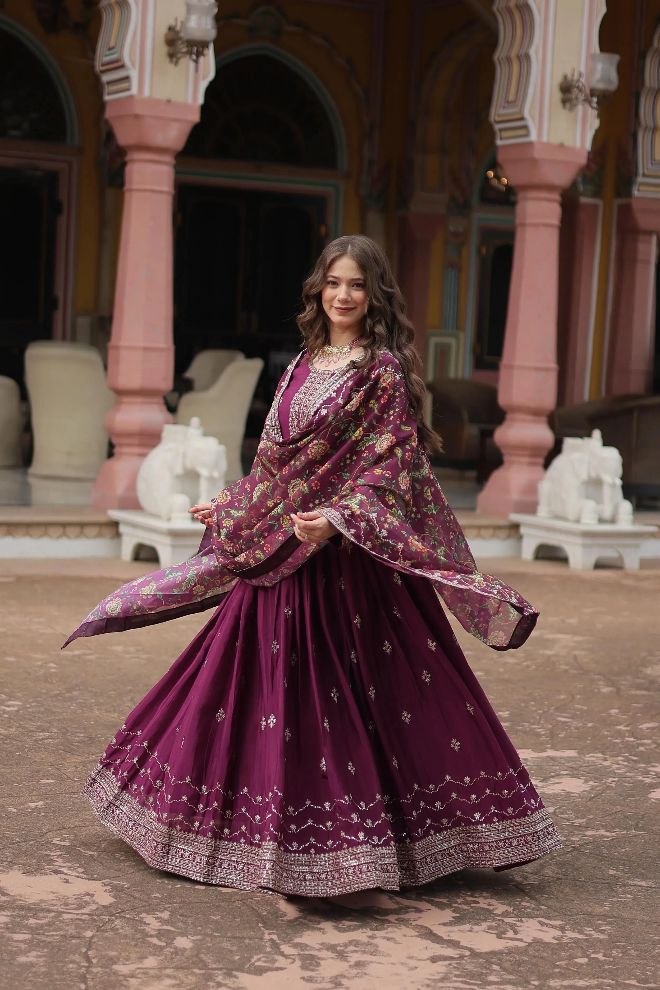 Festival Wear Chinon Rich Sequins Embroidered Designer Gown