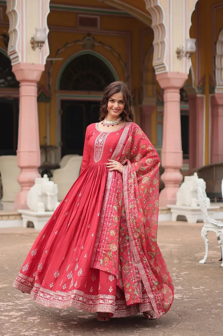 Festival Wear Chinon Rich Sequins Embroidered Designer Gown