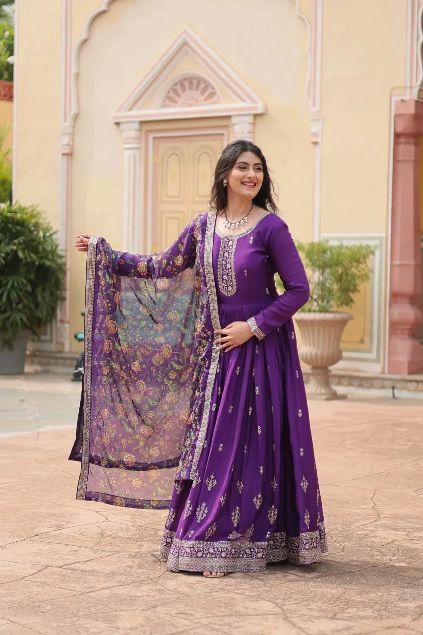 Festival Wear Chinon Rich Sequins Embroidered Designer Gown