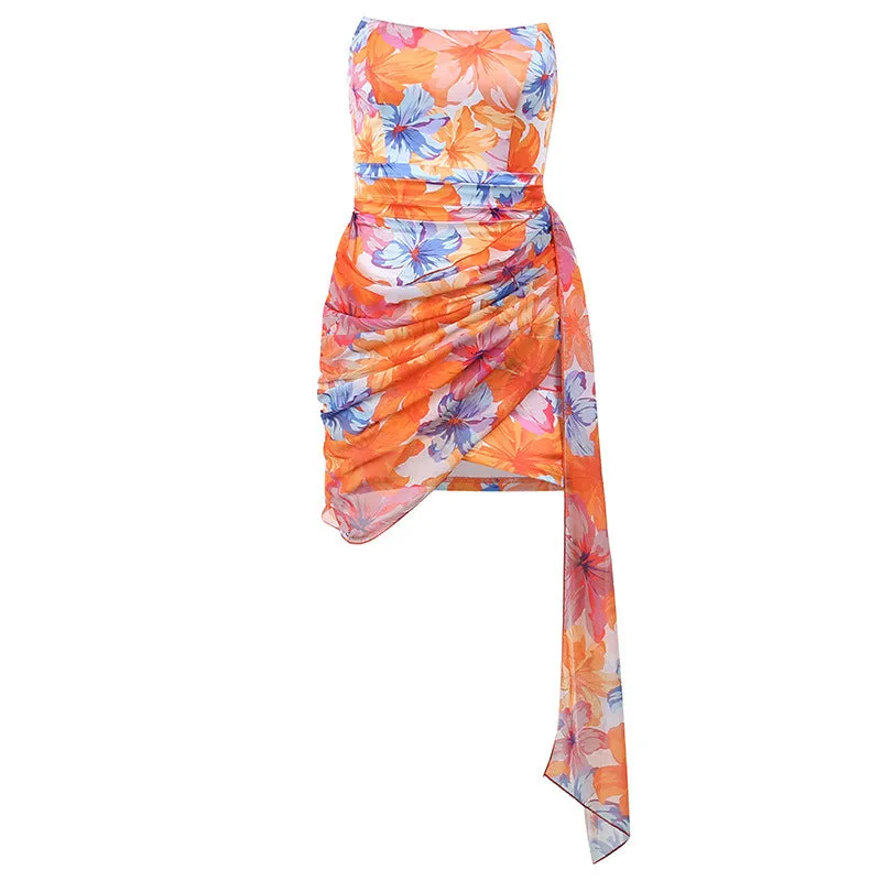Floral print runaway mini dress
