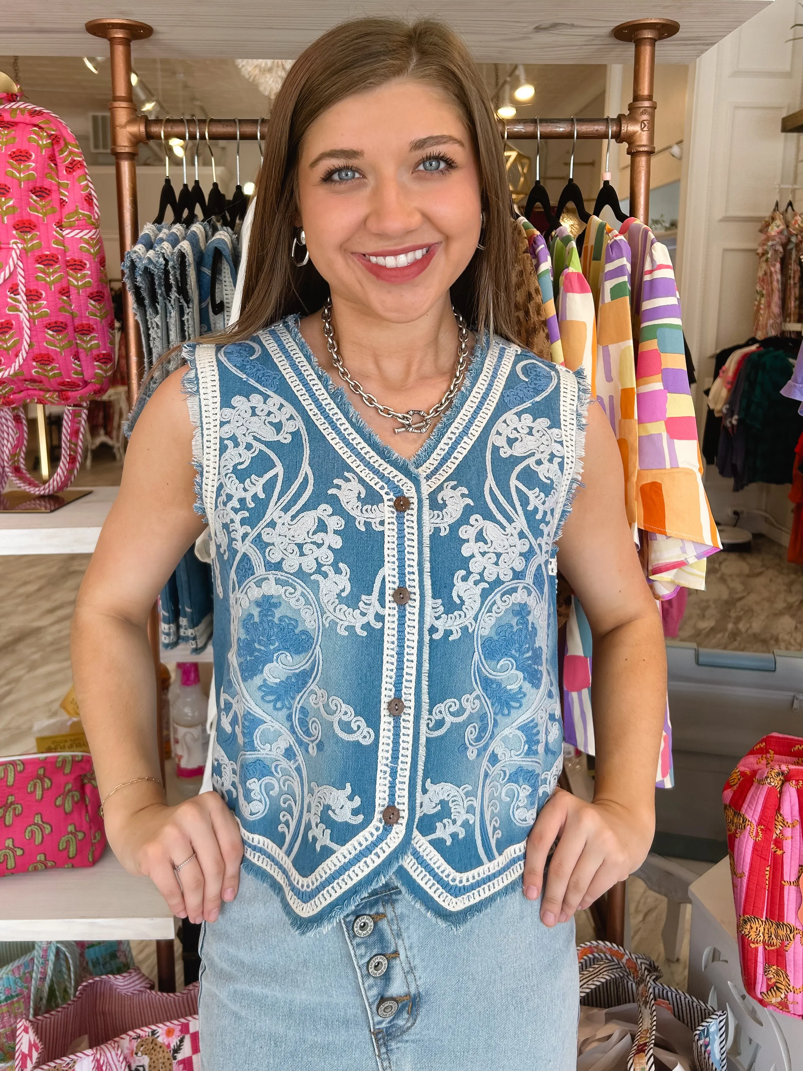 Florence Embroidered Denim Vest