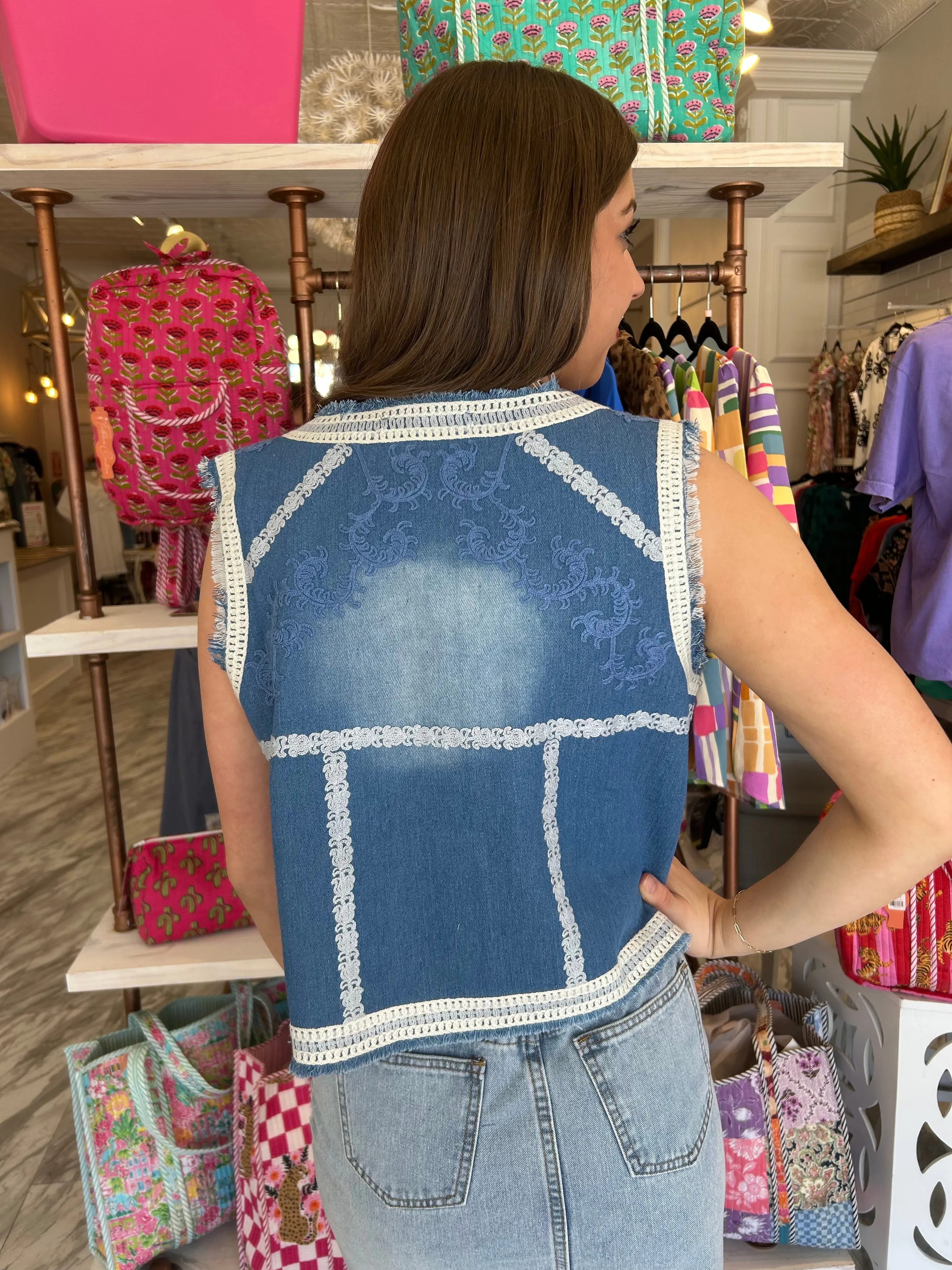 Florence Embroidered Denim Vest