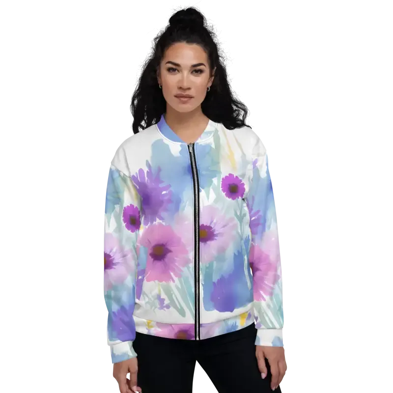 Flowers in Watercolor Unisex Bomber Jacket