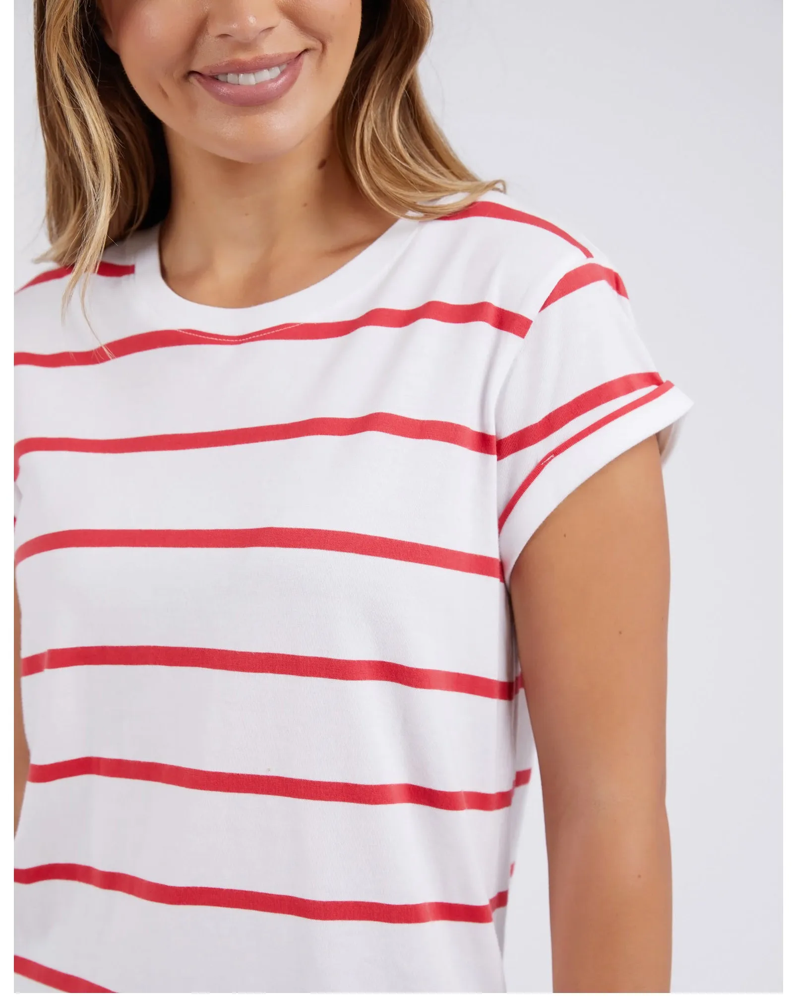 Foxwood Manly Stripe Tee - White/Cayenne Stripe