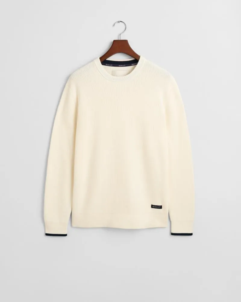 Gant Apparel Mens 8050230-RIBBED COTTON C-NECK 130/CREAM
