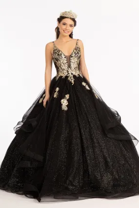 Glitter Embellished Mesh Quinceanera Gown Sequin and Sheer Bodice (Petticoat Included) GLGL3021
