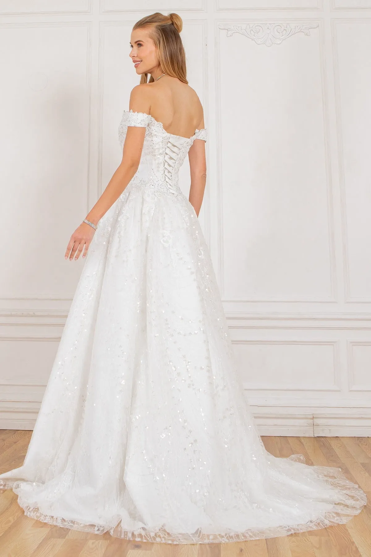 Glitter Off Shoulder Sweetheart Long Quinceanera Dress