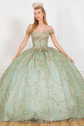 Glitter Off Shoulder Sweetheart Long Quinceanera Dress