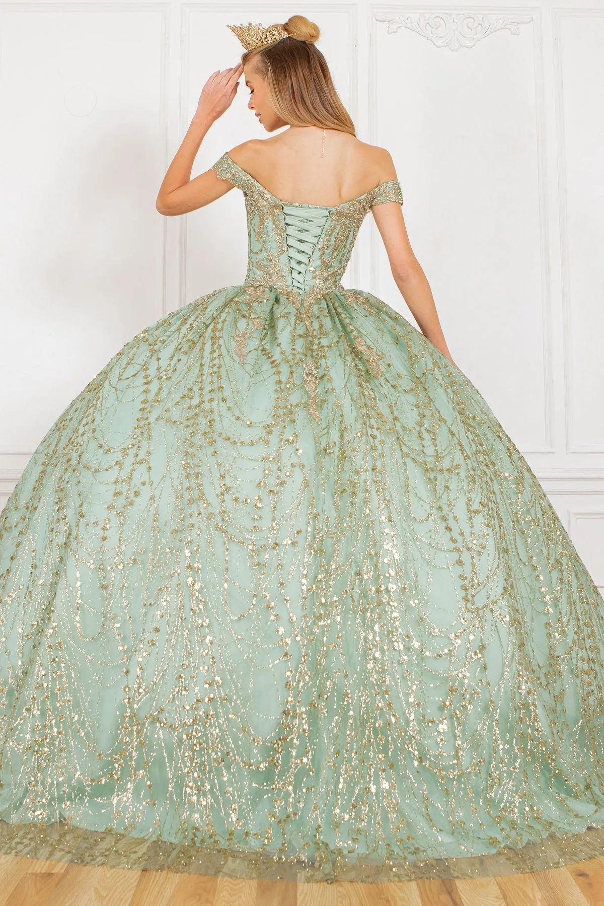 Glitter Off Shoulder Sweetheart Long Quinceanera Dress
