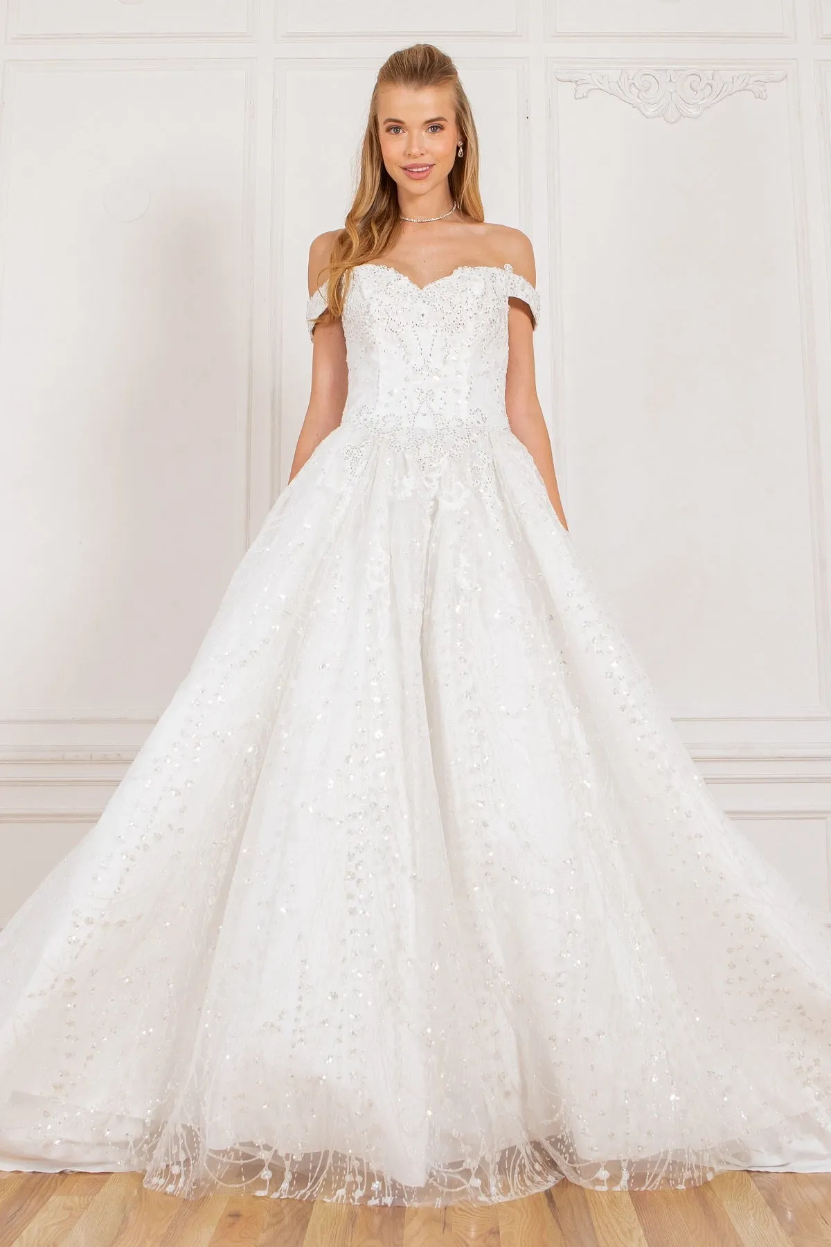 Glitter Off Shoulder Sweetheart Long Quinceanera Dress