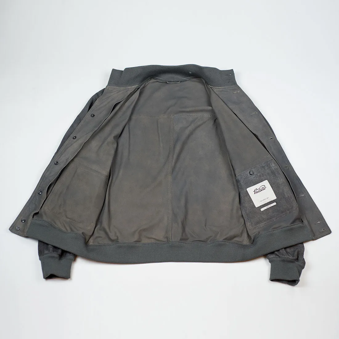 Grey washed suede Valstarino bomber jacket, unlined