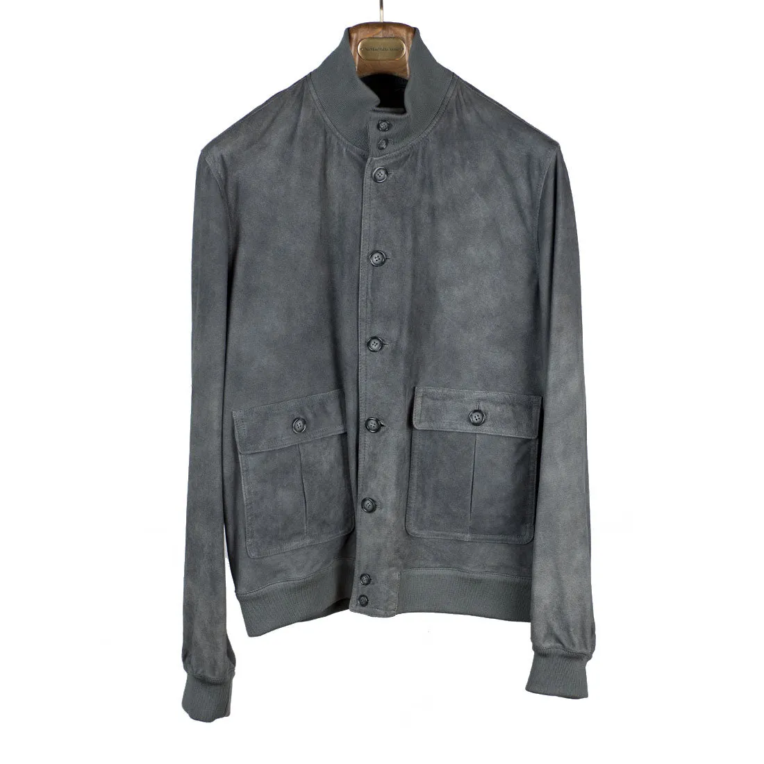 Grey washed suede Valstarino bomber jacket, unlined