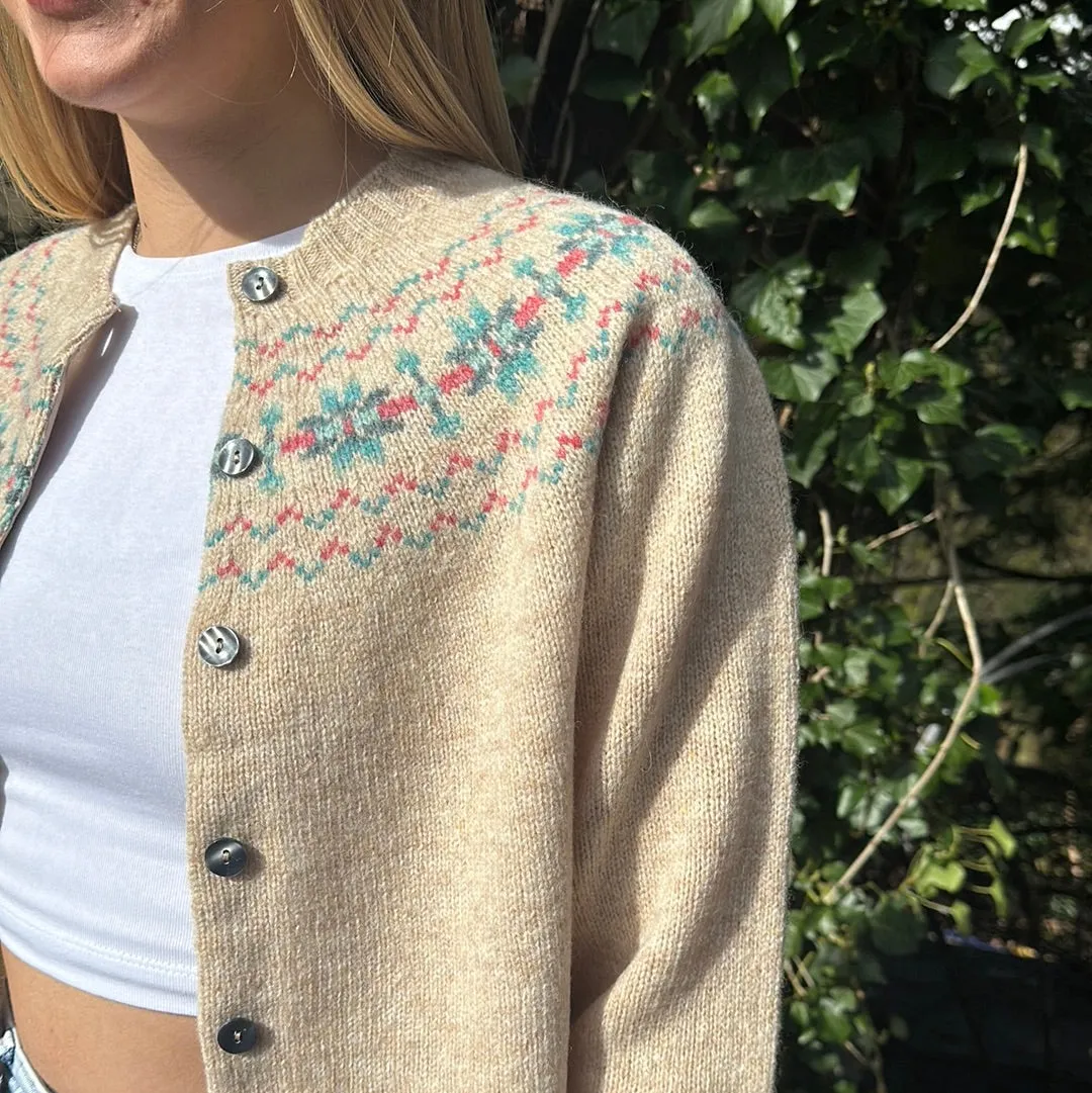 Harley Of Scotland Fairisle Cardigan In Tusk