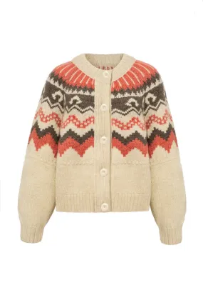 HERD FLEETWOOD CARDIGAN IN ECRU WITH SHRIMP AND LOAM