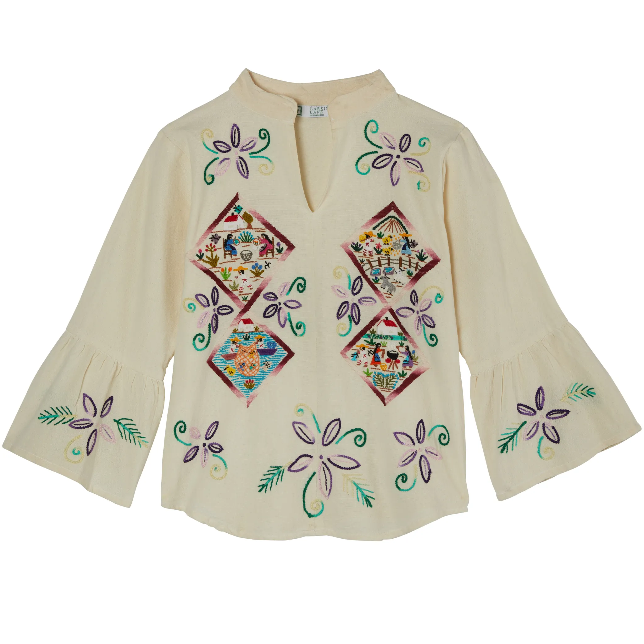 Historico Collection Embroidered Top from Mexico - Ivory, Maroon, Purple, Multi