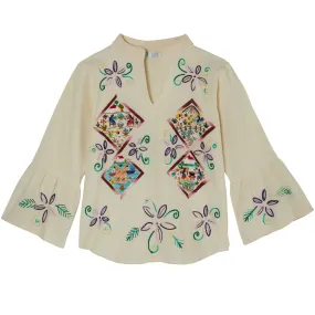 Historico Collection Embroidered Top from Mexico - Ivory, Maroon, Purple, Multi