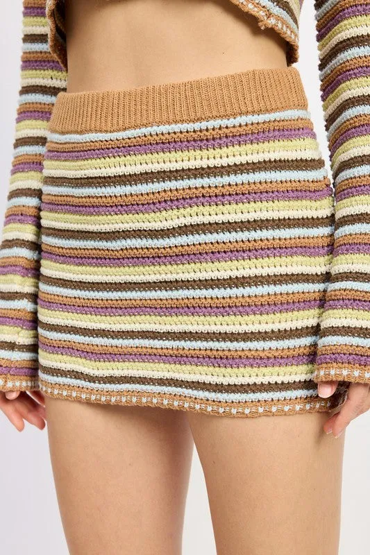 Hot Girl Desert Daze Low Rise Striped Crochet Mini Skirt