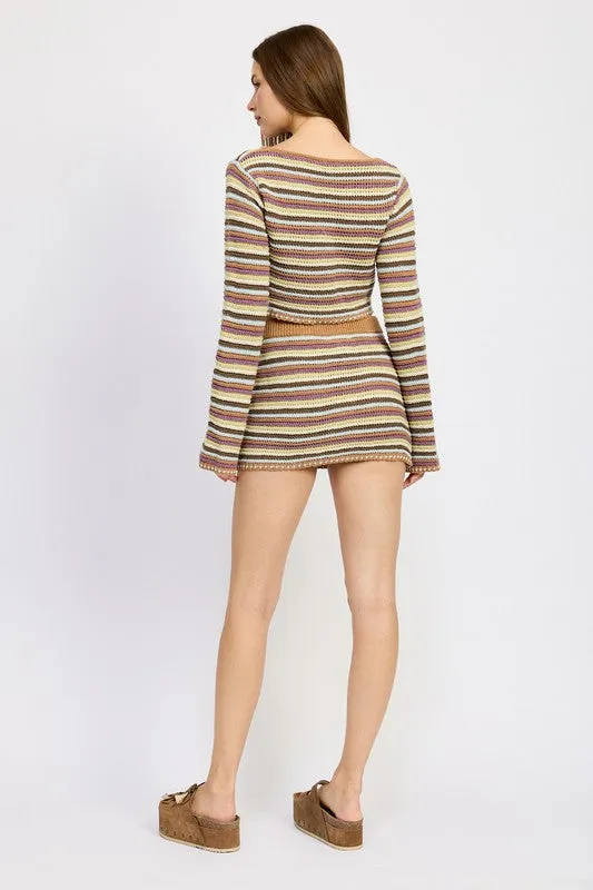 Hot Girl Desert Daze Low Rise Striped Crochet Mini Skirt